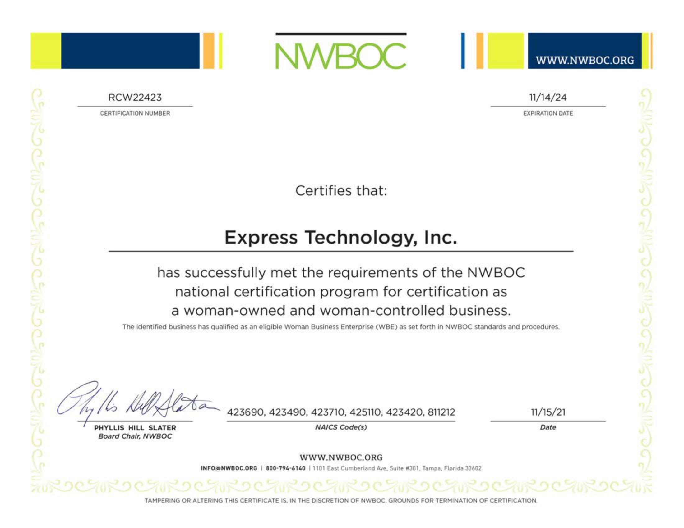 Express Technology Incorporated NWBOC
