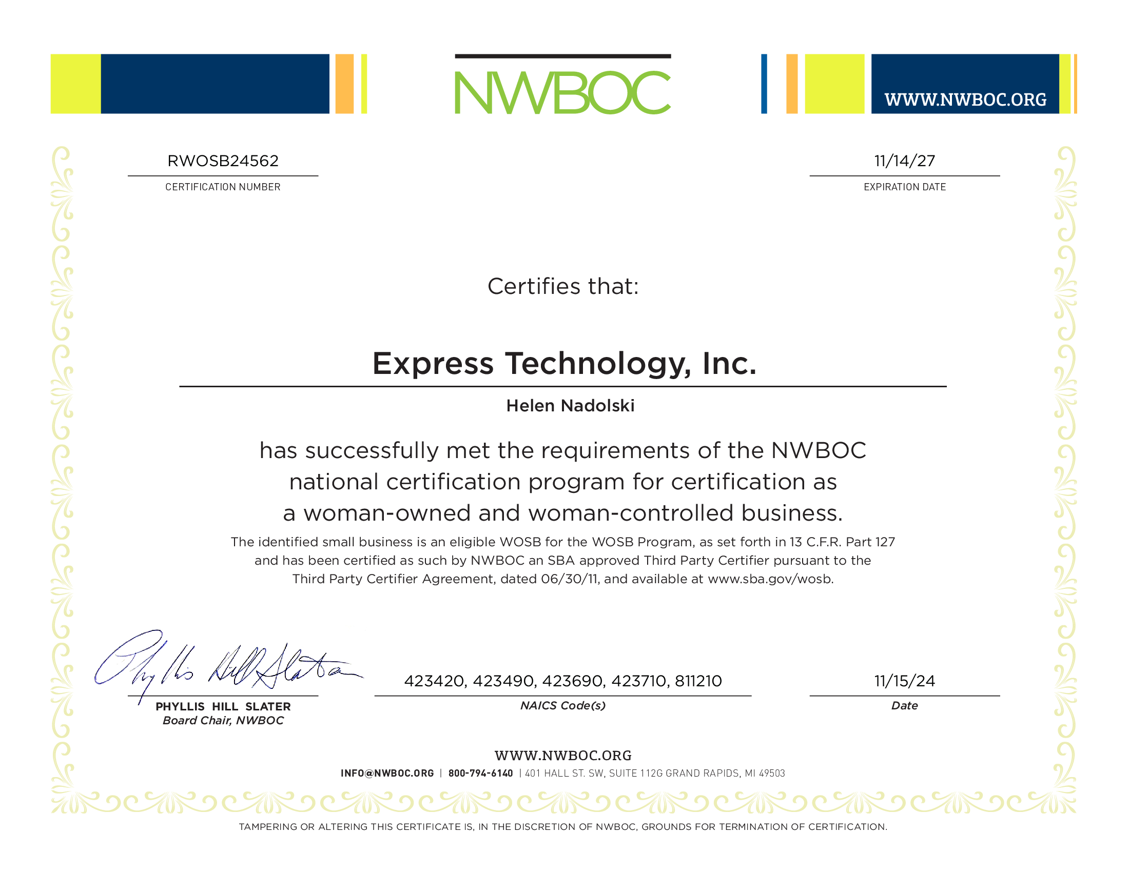 Express Technology Incorporated NWBOC Accreditation